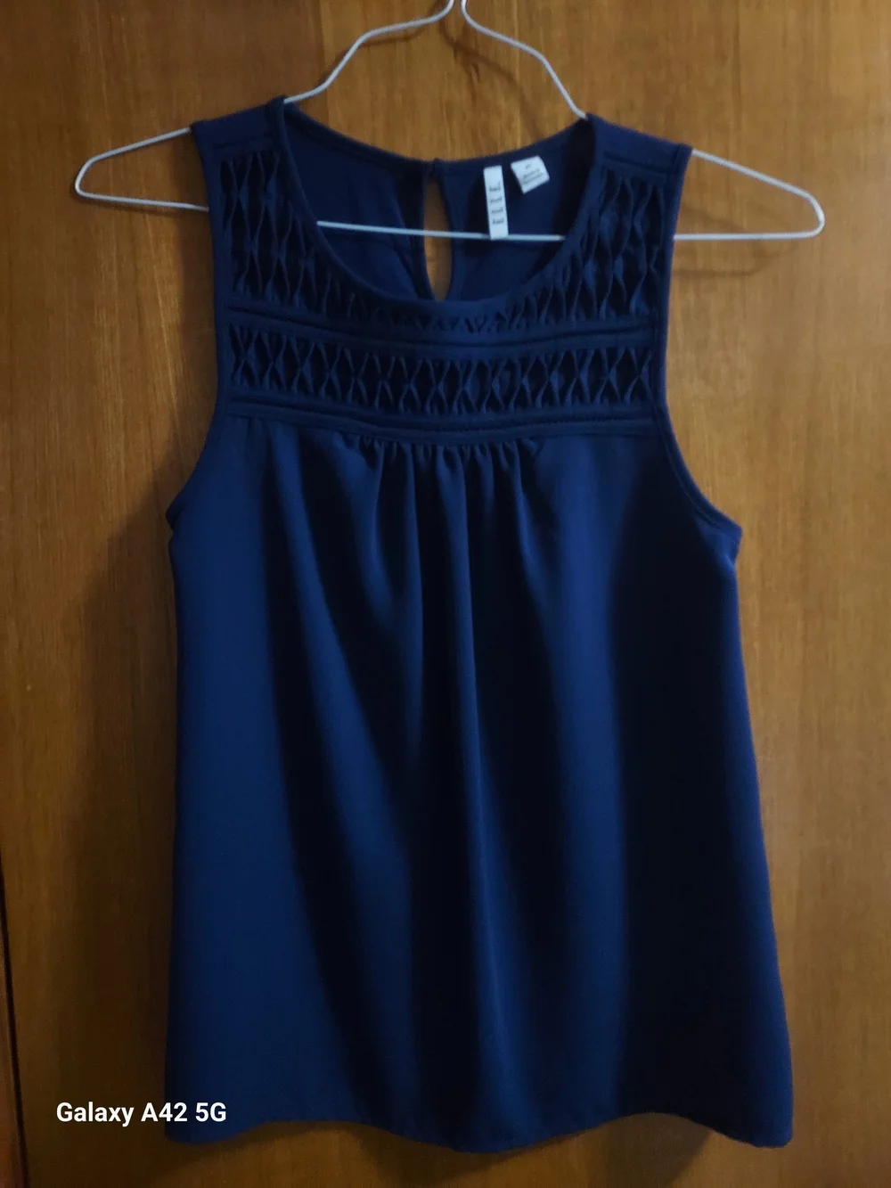 Elle Navy Sleeveless Crochet Yoke Camisole